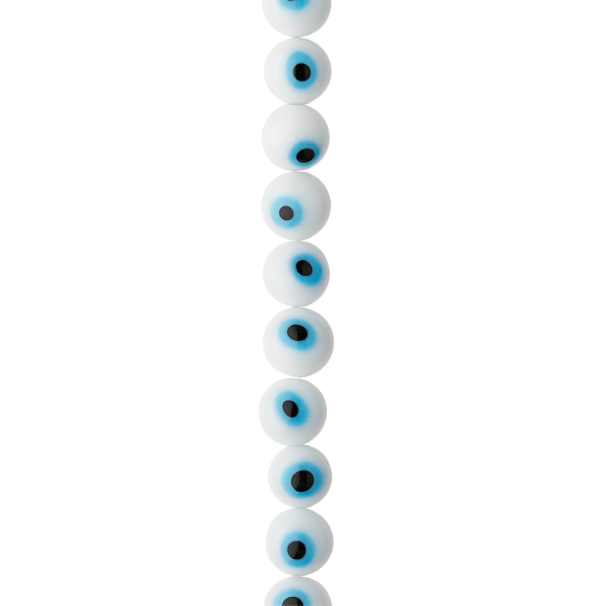 12 Pack: White Evil Eye Glass Round Beads by Bead Landing